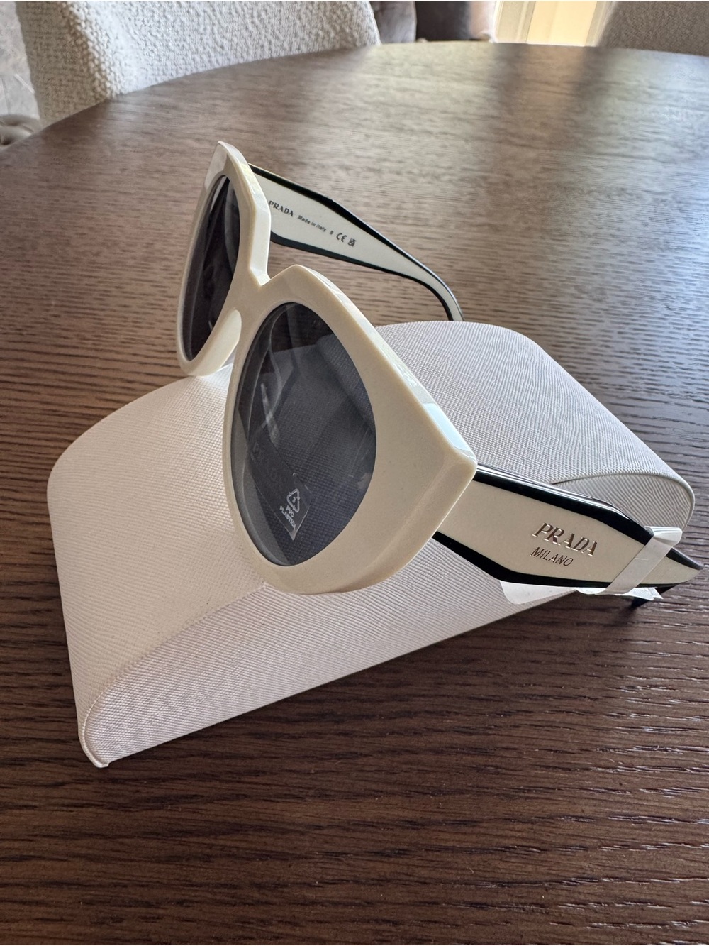 Prada White 52mm  Cat-Eye Sunglasses with Dark Lenses NWT